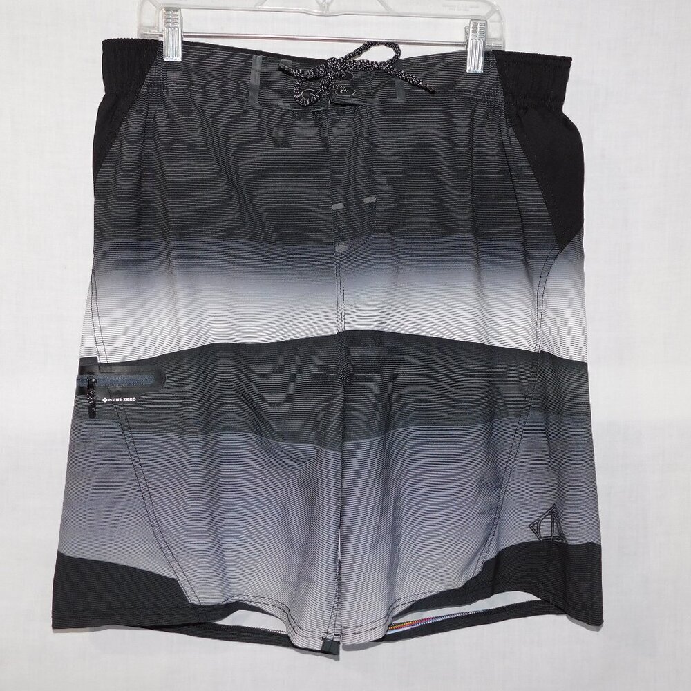 Point Zero Black Gray Striped Lined Board Shorts Swim Mens XL ( 1X )